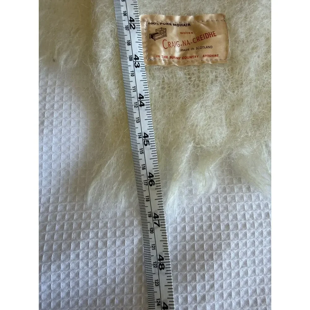 Vintage Scottish 100% Mohair Scarf Soft Cream Made in Scotland 45”x9”